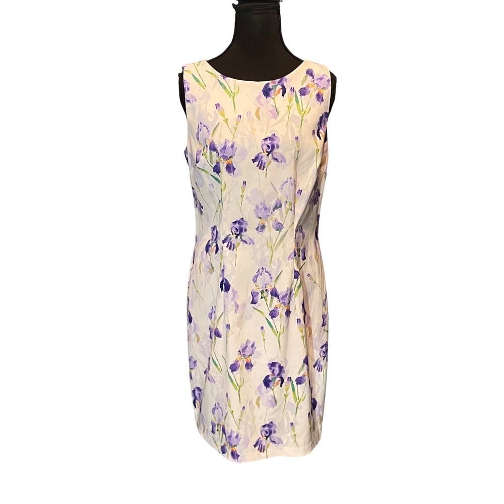 ALYX Dress 8 Floral Iris Sleeveless Sheath Knee Length Dress Garden Party